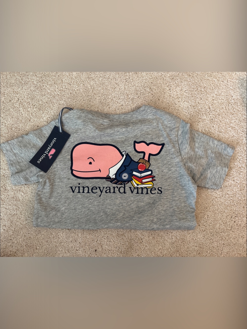 Vineyard Vines Heather Gray Tee with Pink Whale Graphic
